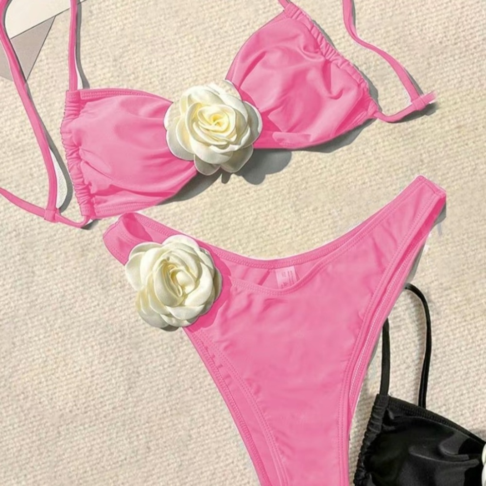 Elegant Pink and Black Floral Bikini Set
